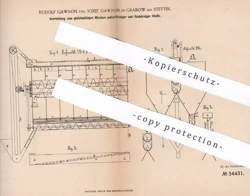 original Patent - Rudolf Gawron , Josef Gawron , Grabow / Stettin , 1885 , gleichmäßiges Mischen von Pulver | Mühle !!!