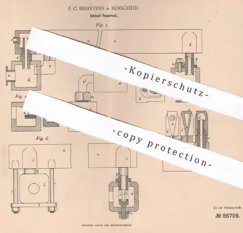 original Patent - F. C. Mehrtens , Remscheid , 1895 , Umlauf - Feuerrost | Rost , Ofenrost , Ofen , Öfen , Ofenbauer