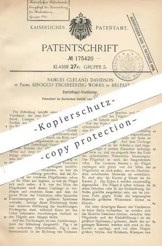 original Patent - Samuel Cleland Davidson , Sirocco Engineering Works , Belfast Irland , 1903 , Ventilator , Zentrifuge