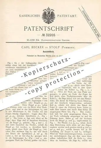 original Patent - Carl Becker , Stolp / Pommern , 1884 , Ausziehtisch | Tisch , Holztisch , Tische , Tischler