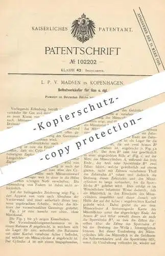 original Patent - L. P. V. Madsen , Kopenhagen / Dänemark 1897 , Selbstverkäufer f. Gas | Gaswerk , Tankstelle , Automat