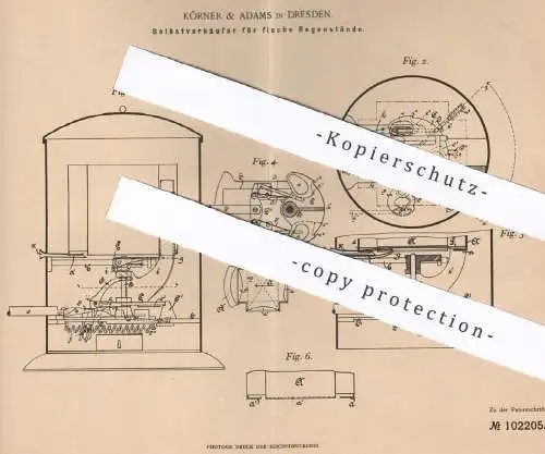 original Patent - Körner & Adams , Dresden , 1898 , Selbstverkäufer für flache Waren | Fahrkarten - Automat | Kasse