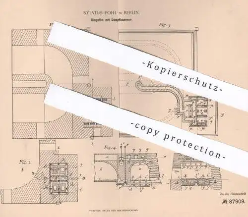 original Patent - Sylvius Pohl , Berlin , 1895 , Ringofen mit Dämpfkammer  | Ofen , Ton , Töpfer | Öfen , Ofenbauer !!