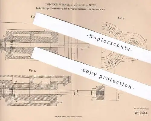 original Patent - Theodor Werner , Mödling / Wien / Österreich , 1895 , Verstrebung am Kurbelwellenlager an Lokomobil !!