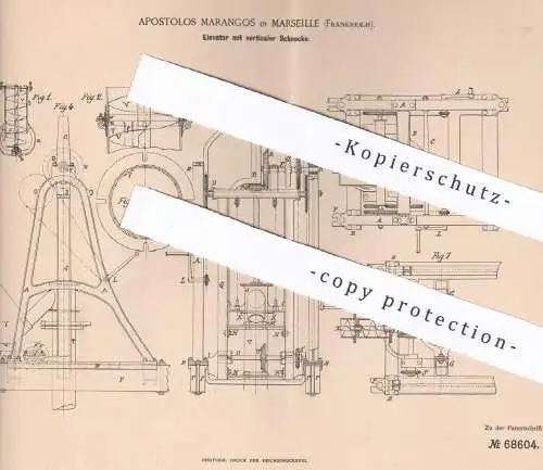 original Patent - Apostolos Marangos , Marseille , Frankreich , 1892 , Elevator mit vertikaler Schnecke | Hebezeug !!!