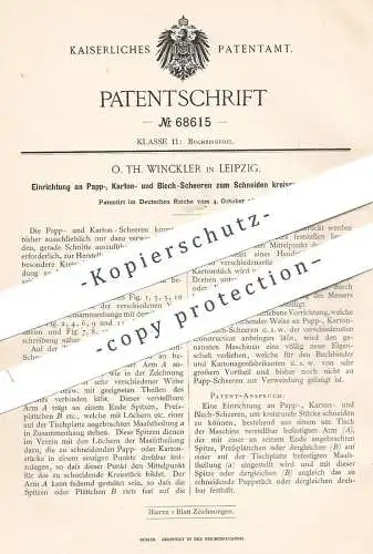 original Patent - O. Th. Winckler , Leipzig , 1892 , Schere für Pappe , Karton , Blech | Buchbinder , Papier !!