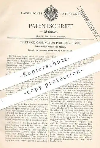 original Patent - Frederick Carrington Phillips , Paris , Frankreich , 1892 , Bremse für Wagen | Eisenbahn , Tramway !!