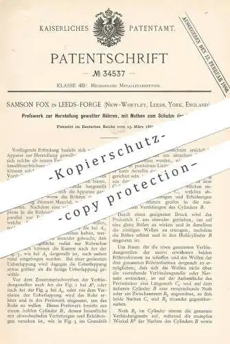 original Patent - Samson Fox , Leeds Forge , New Wortley , York , England , 1885 | Presswerk für Rohr | Rohr , Metall !!