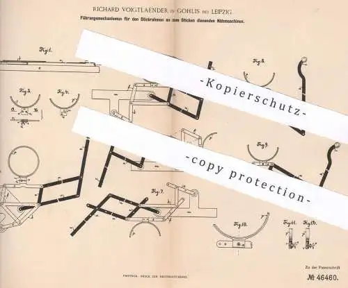 original Patent - Richard Voigtländer , Leipzig / Gohlis , 1887 , Führung für den Stickrahmen zum Sticken an Nähmaschine