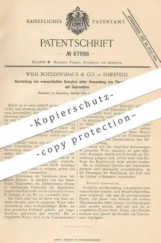 original Patent - Wilh. Boeddinghaus & Co. , Elberfeld , 1894 , wasserdichte Gewebe unter Anwendung von Teer & Cuprammon