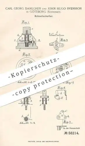 original Patent - Carl Georg Dahlgren , John Hugo Svensson , Göteborg , Schweden , 1890 , Lichtschalter , Schalter !!!