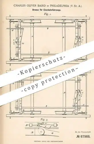 original Patent - Charles Oliver Baird , Philadelphia , USA , 1895 , Bremse für Eisenbahnfahrzeuge | Eisenbahn - Bremsen