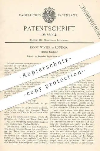 original Patent - Ernst Winter , London , England , 1885 , Taschen - Klaviatur | Klavier , Piano , Tastatur , Musik !!