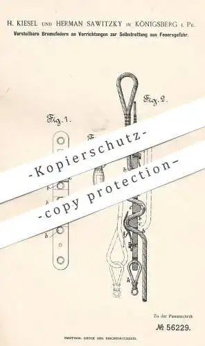 original Patent - H. Kiesel , Herman Sawitzky , Königsberg , 1890 , Vorrichtung zur Rettung aus Feuergefahr | Feuerwehr