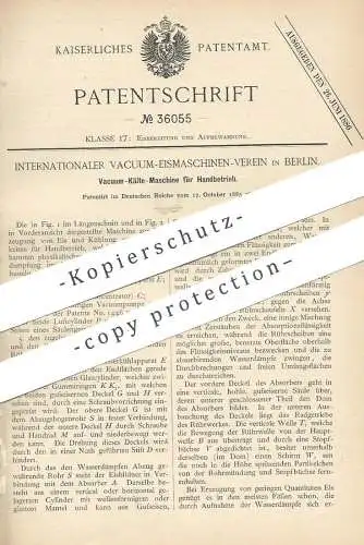 original Patent - Internationaler Vacuum Eismaschinen Verein , Berlin , 1885 , Vacuum - Kältemaschine | Vakuum , Kühlung