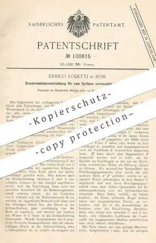 original Patent - Enrico Lodetti , Rom , Italien , 1897 , Druckreduktion für Injektoren zum Spritzen | Pumpe , Pumpen