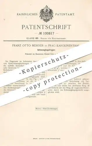 original Patent - Franz Otto Mehner , Prag / Karolinenthal , 1897 , Schwungkugelregler | Regler für Motor , Motoren !!