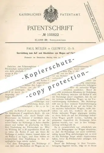 original Patent - Paul Müller , Gleiwitz , O.-S. , 1898 , Auf- u. Abschieben von Wagen auf Förderschalen | Eisenbahn !!!