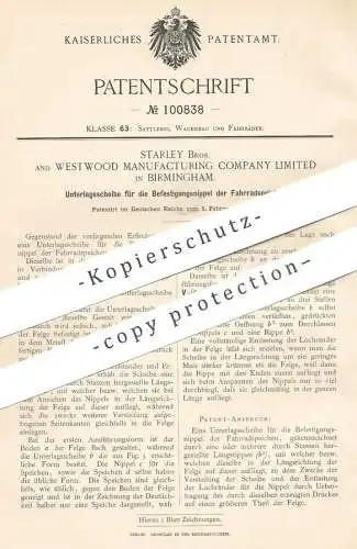 original Patent - Starley Bros. & Westwood Manufacturing Comp. Ltd. Birmingham , 1898 | Fahrradspeichen Unterlagscheibe