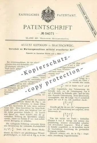 original Patent - August Kleymann , Braunschweig , 1890 , Vorschub an Werkzeugmaschinen | Werkzeug , Werkzeuge !!