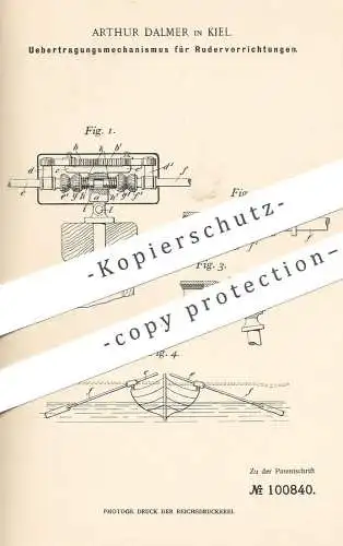 original Patent - Arthur Dalmer , Kiel , 1897 , Übertragungsmechanismus für Rudervorrichtung | Ruder , Schiffe , Schiff