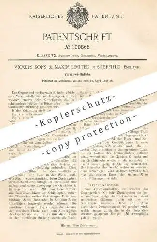 original Patent - Vickers Sons & Maxim Limited , Sheffield , England , 1898 , Verschwindlaffete | Geschütz , Waffen !!