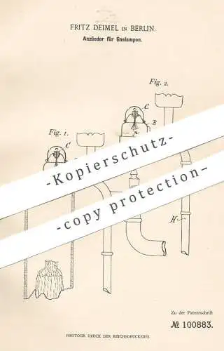 original Patent - Fritz Deimel , Berlin , 1897 , Anzünder für Gaslampen | Gaslampe , Gas , Lampe , Brenner | Zündpillen