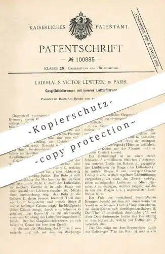 original Patent - Ladislaus Victor Lewitzki , Paris , Frankreich , 1897 , Gasglühlichtbrenner | Gas - Glühlicht Brenner