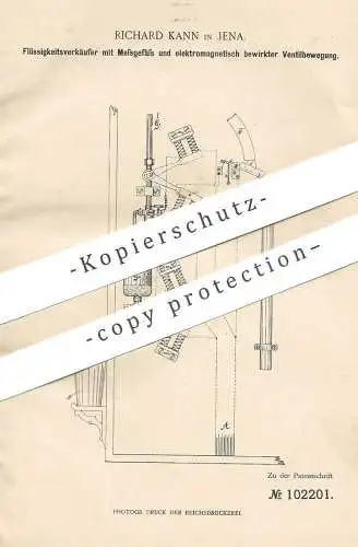 original Patent - Richard Kann , Jena , 1897 , Flüssigkeitsverkäufer mit Messgefäß | Automat , Ventil , Elektromagnet