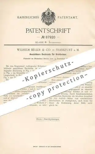 original Patent - Wilhelm Beller & Co. , Frankfurt / Main , 1895 , Ausziehbare Deckleiste für Briefordner | Aktenordner