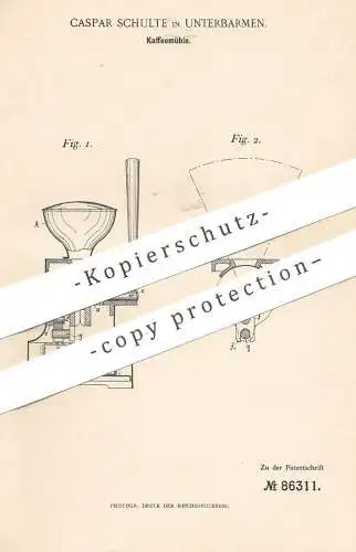 original Patent - Caspar Schulte , Unterbarmen , 1895 , Kaffeemühle | Kaffee - Mühle | Mühlen , Coffee | Müllerei