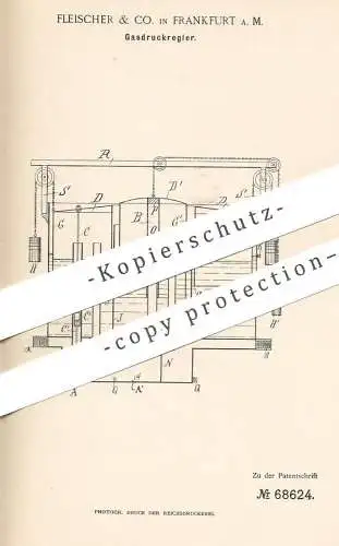 original Patent - Fleischer & Co. , Frankfurt / Main , 1892 , Gasdruckregler | Gasdruck - Regler | Gas , Brenner , Licht