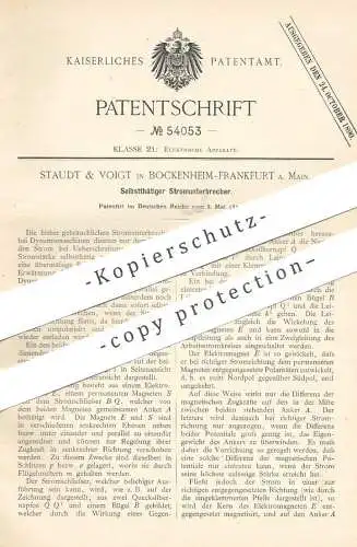 original Patent - Staudt & Voigt , Frankfurt Main / Bockenheim 1890 , Stromunterbrecher | Strom , Elektriker , Elektrik