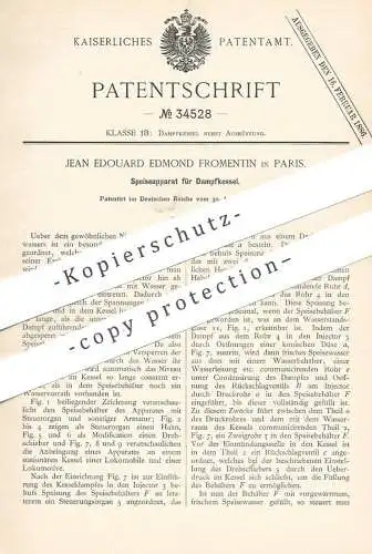 original Patent - Jean Edouard Edmond Fromentin , Paris , Frankreich , 1885 , Speiseapparat für Dampfkessel | Kessel !!!