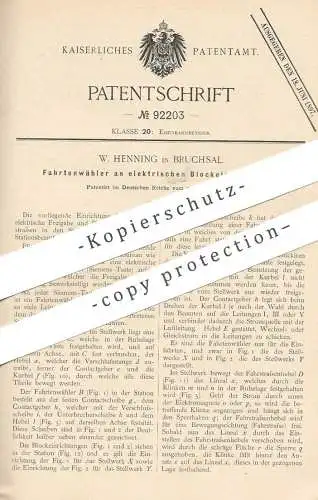 original Patent - W. Henning , Bruchsal , 1896 , Fahrtenwähler an elektrischen Blockeinrichtungen | Eisenbahn , Bahn !!