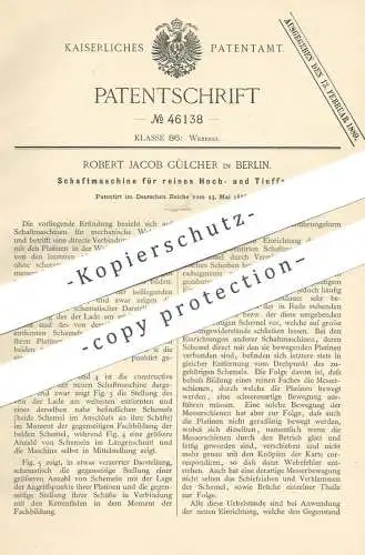 original Patent - Robert Jacob Gülcher , Berlin , 1888 , Schaftmaschine für Webstuhl | Webstühle , Weben , Weberei !!