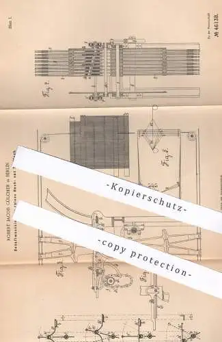 original Patent - Robert Jacob Gülcher , Berlin , 1888 , Schaftmaschine für Webstuhl | Webstühle , Weben , Weberei !!