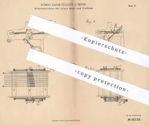 original Patent - Robert Jacob Gülcher , Berlin , 1888 , Schaftmaschine für Webstuhl | Webstühle , Weben , Weberei !!