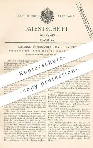 original Patent - Johannes Ferdinand Eger , Chemnitz , 1900 , Herstellung von eindrähtiger Litze | Draht , Kabel !!!