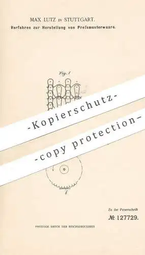 original Patent - Max Lutz , Stuttgart , 1900 , Herstellung von Pressmusterware | Wirkstuhl , Webstuhl , Stoff , Gewebe