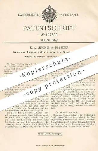 original Patent - K. A. Lingner , Dresden , 1901 , Dose zur Abgabe von Pulver | Pulverdose , Streudose , Zucker !!