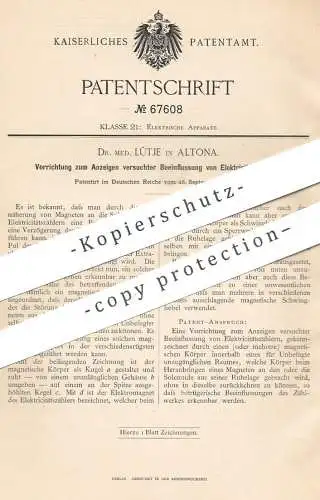 original Patent - Dr. med. Lütje , Hamburg / Altona , 1892 , Schutz vor Manipulation am Stromzähler | Elektriker , Strom