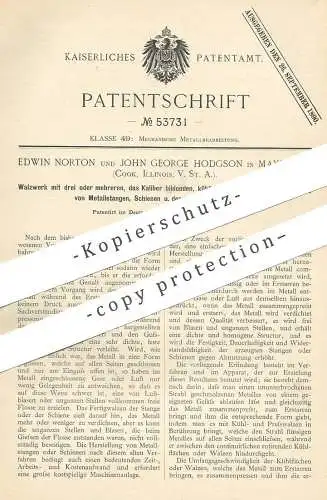 original Patent - Edwin Norton , John George Hodgson , Maywood , Cook , Illinois , USA , 1889 , Walzwerk für Metall !!!