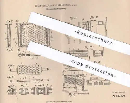 original Patent - Jules Heizmann , Strassburg / Elsass , 1901 , Wärmetauscher | Gas , Dampf , Wärme | Heizung , Kessel !