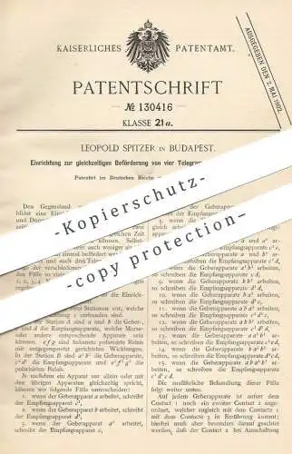 original Patent - Leopold Spitzer , Budapest , 1901 , Beförderung von vier Telegrammen | Telegramm , Telefon , Telegraph