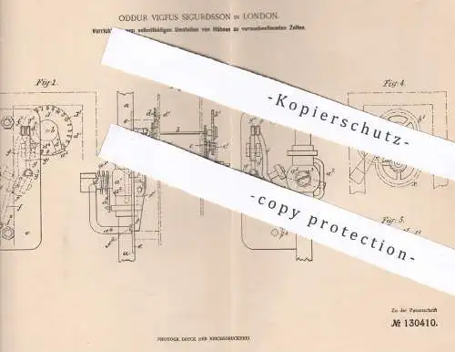 original Patent - Oddur Vigfus Sigurdsson , London , England , 1901 , Öffnen u. Schließen von Gashahn | Gas !!