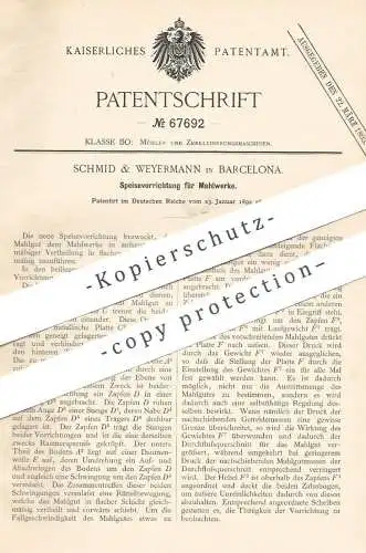 original Patent - Schmid & Weyermann , Barcelona , Spanien , 1892 , Speisevorrichtung für Mahlwerk | Mühle , Mühlen !!