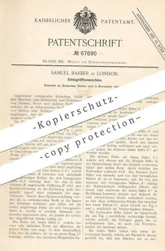 original Patent - Samuel Barber , London , England , 1891 , Schlagstiftenmaschine | Brechen von Erz , Gestein , Stein !!