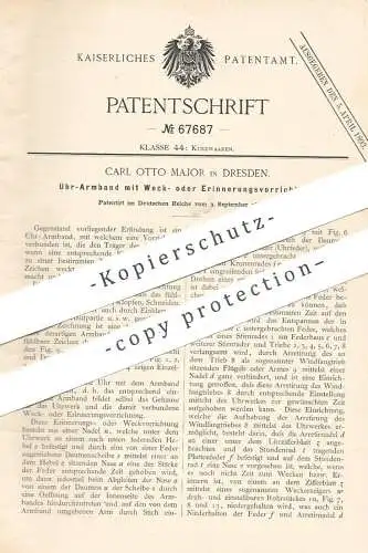 original Patent - Carl Otto Major , Dresden , 1892 , Uhr - Armband | Armbanduhr | Uhren , Schmuck , Uhrmacher , Wecker