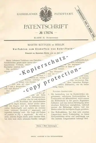 original Patent - Martin Röttger , Berlin , 1881 , Einheften von Schriftstücken | Ordner , Aktenordner , Mappe , Papier